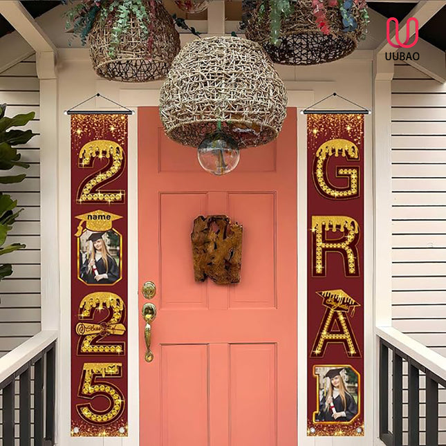 UUBAO Custom Graduation Party Decorations 2025 Personalization Congrats Grad Banner Graduation Front Door Porch Sign Backdrop(Maroon and Gold)