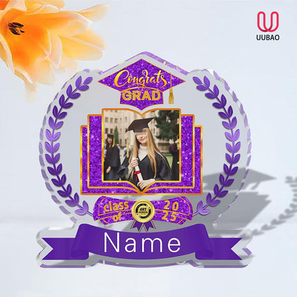 UUBAO Customized Graduation Plaque with Single Picture Custom Picture 2025 Congrats Grad Crystal Desktop Farewell Keepsake Gift (Purple)