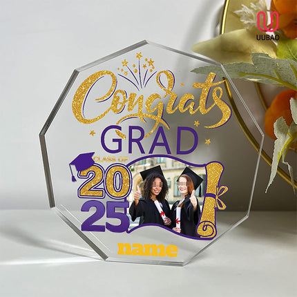 UUBAO Personalized Graduation Gift Class of 2025 Desk Paperweight Farewell Memorial Decorative Signs Plaques with Photo (Purple)