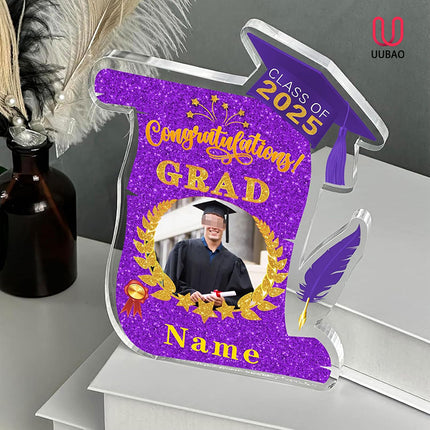 UUBAO Personalized Graduation Gift Class of 2025 Desk Paperweight Farewell Memorial Decorative Signs Plaques with Photo (Purple)