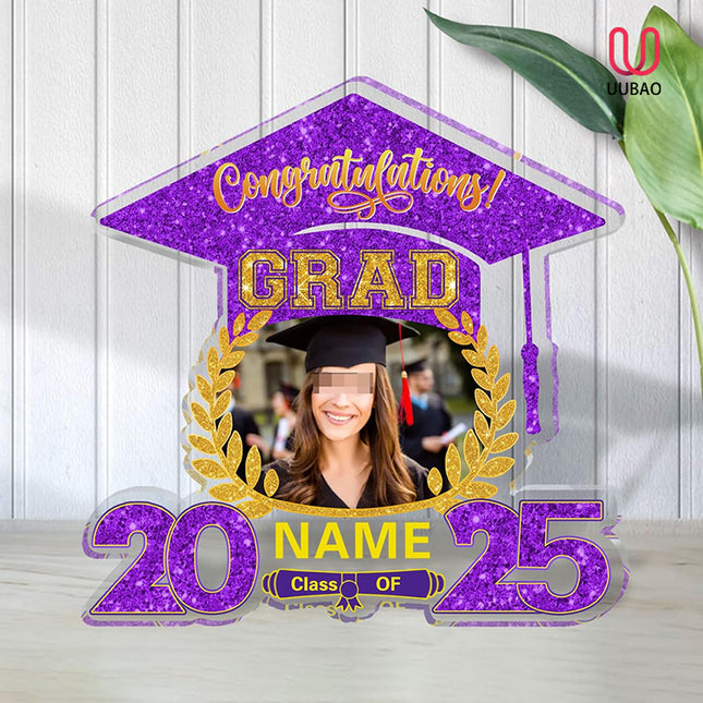 UUBAO Customized Graduation Plaque with Photo Crystal Desktop Keepsake Gift (Purple)