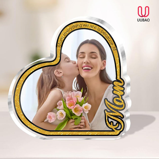 UUBAO Custom Mother‘s Day Personalized Acrylic Plaque with Photos Name Gifts for Mom (Heart Gold)