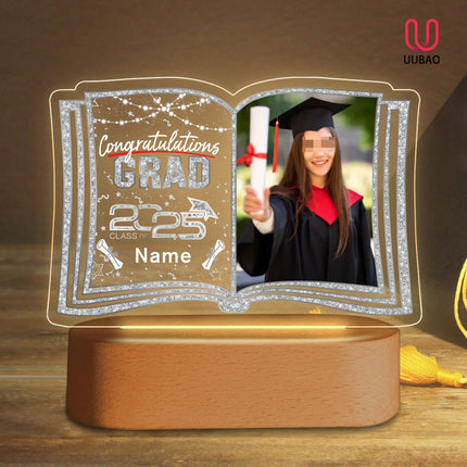UUBAO Custom Night Light with Photo Name 2025 Personalized Graduation Led Lamp for Women Man Gifts for College High School (Silver)