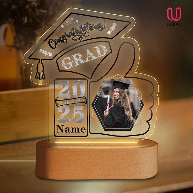 UUBAO Graduation Gifts Personalized Night Light Class of 2025 Custom Photo Name Gifts for Him Her Gifts for College, High School (Black and Silver)