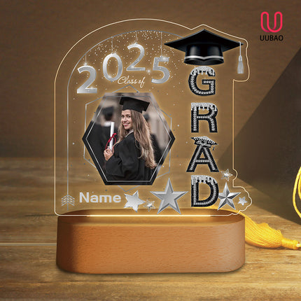 UUBAO Graduation Gifts Personalized Night Light Class of 2025 Custom Photo Name Gifts for Him Her Gifts for College, High School (Black and Silver)