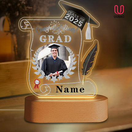 UUBAO Personalized Night Light Class of 2025 Graduation Gift for Junior High School College Teachers and Classmates(Black and Silver)