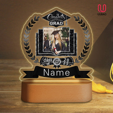 UUBAO Graduation Gifts Personalized Night Light Class of 2025 Custom Photo Name Gifts for Him Her Gifts for College, High School (Black and Silver)