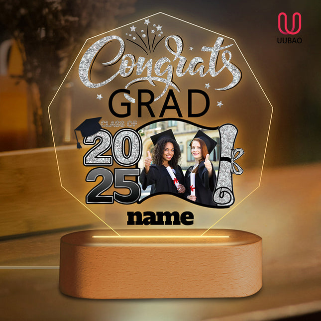 UUBAO Graduation Gifts Personalized Night Light Class of 2025 Custom Photo Name Gifts for Him Her Gifts for College, High School (Black and Silver)