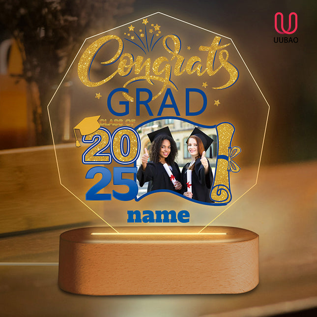 UUBAO Graduation Gifts Personalized Night Light Class of 2025 Custom Photo Name Gifts for Him Her Gifts for College, High School (Blue and Gold)