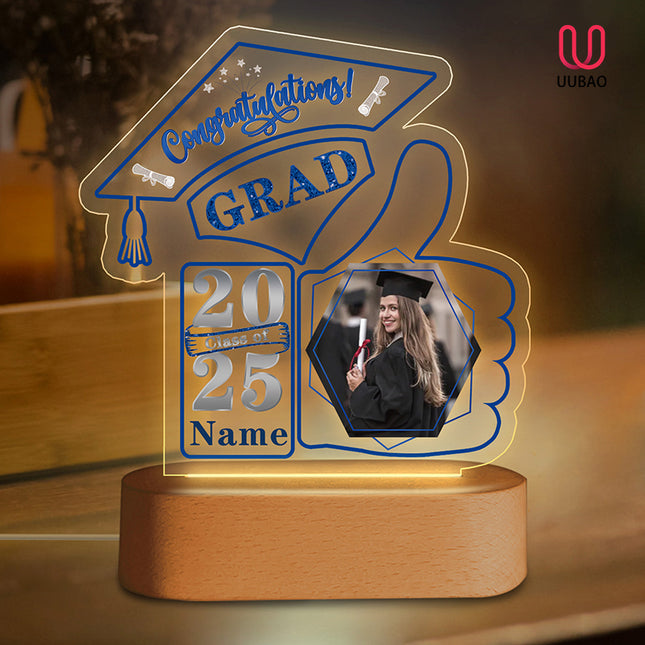 UUBAO Graduation Gifts Personalized Night Light Class of 2025 Custom Photo Name Gifts for Him Her Gifts for College, High School (Blue and Silver)