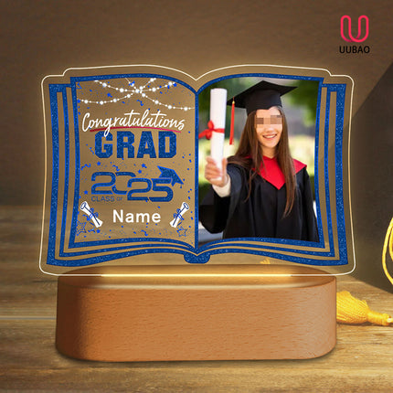 UUBAO Custom Night Light with Photo Name 2025 Personalized Graduation Led Lamp for Women Man Gifts for College High School (Navy Blue)