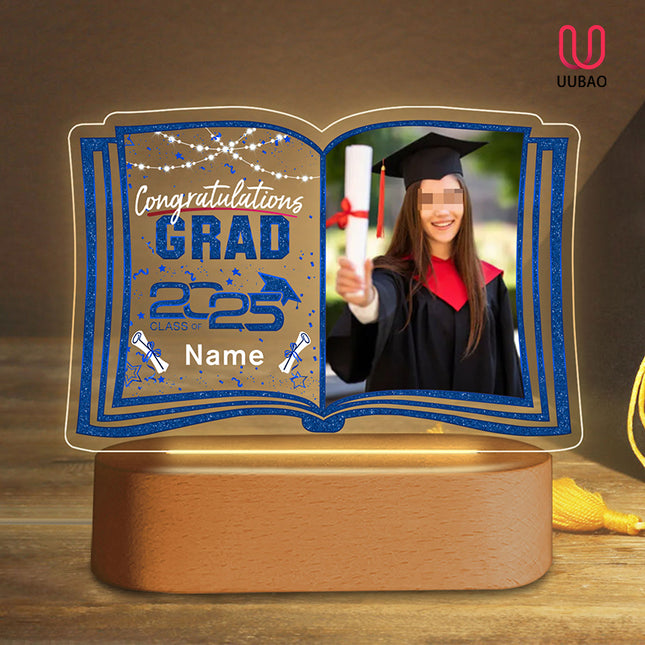 UUBAO Custom Night Light with Photo Name 2025 Personalized Graduation Led Lamp for Women Man Gifts for College High School (Navy Blue)