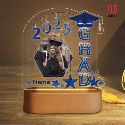 UUBAO Graduation Gifts Personalized Night Light Class of 2025 Custom Photo Name Gifts for Him Her Gifts for College, High School (Blue and Silver)
