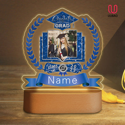 UUBAO Graduation Gifts Personalized Night Light Class of 2025 Custom Photo Name Gifts for Him Her Gifts for College, High School (Blue and Silver)