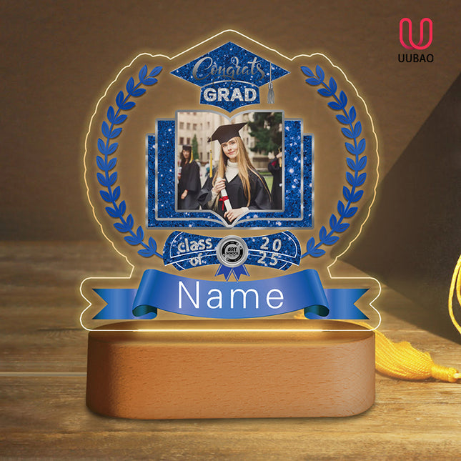 UUBAO Graduation Gifts Personalized Night Light Class of 2025 Custom Photo Name Gifts for Him Her Gifts for College, High School (Blue and Silver)