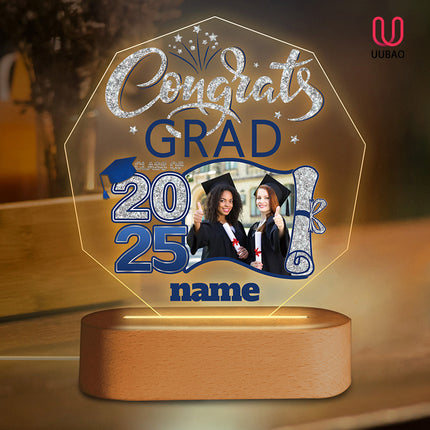 UUBAO Graduation Gifts Personalized Night Light Class of 2025 Custom Photo Name Gifts for Him Her Gifts for College, High School (Blue and Silver)