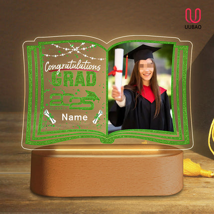 UUBAO Custom Night Light with Photo Name 2025 Personalized Graduation Led Lamp for Women Man Gifts for College High School (Light Green)
