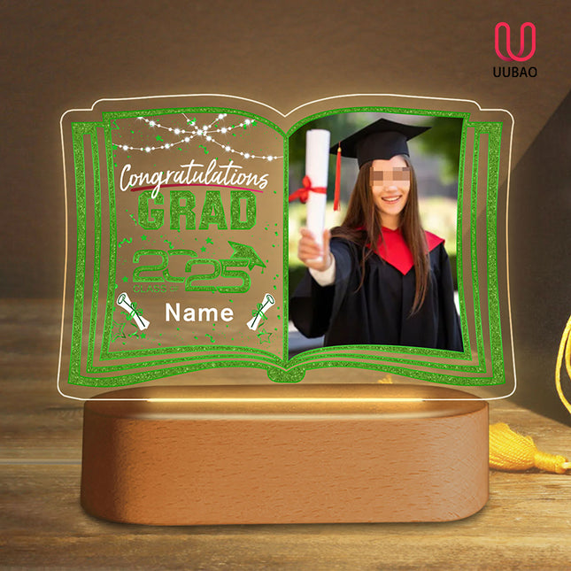 UUBAO Custom Night Light with Photo Name 2025 Personalized Graduation Led Lamp for Women Man Gifts for College High School (Light Green)