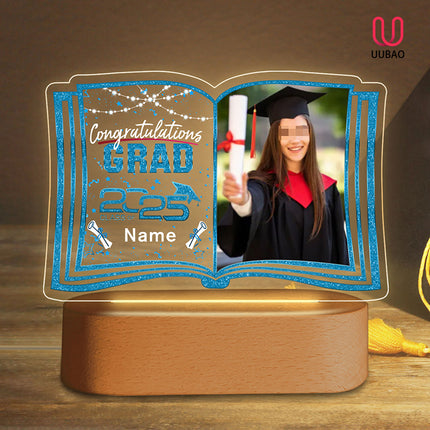 UUBAO Custom Night Light with Photo Name 2025 Personalized Graduation Led Lamp for Women Man Gifts for College High School (Sky Blue)