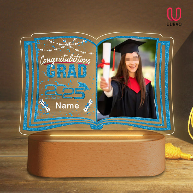 UUBAO Custom Night Light with Photo Name 2025 Personalized Graduation Led Lamp for Women Man Gifts for College High School (Sky Blue)