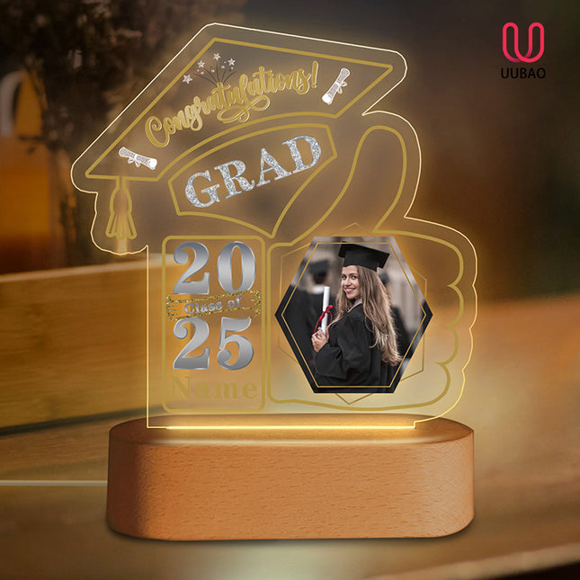 UUBAO Graduation Gifts Personalized Night Light Class of 2025 Custom Photo Name Gifts for Him Her Gifts for College, High School (Champagne)