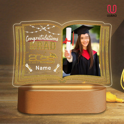 UUBAO Custom Night Light with Photo Name 2025 Personalized Graduation Led Lamp for Women Man Gifts for College High School (Champagne)