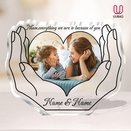 UUBAO Custom Mother‘s Day Personalized Acrylic Plaque with Photos Name Gifts for Mom (Heart Hand)
