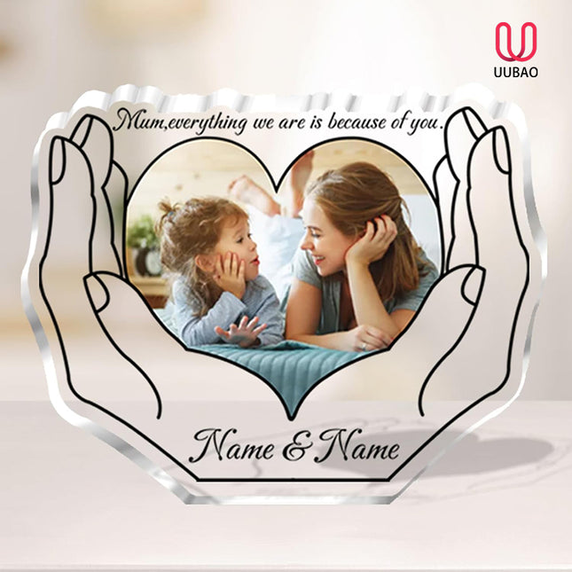 UUBAO Custom Mother‘s Day Personalized Acrylic Plaque with Photos Name Gifts for Mom (Heart Hand)