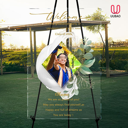 UUBAO Customized Welcome Sign for Graduation Party Personalized Acrylic Sign with Photo Name Class of 2025 Graduation Decor(Transparent)