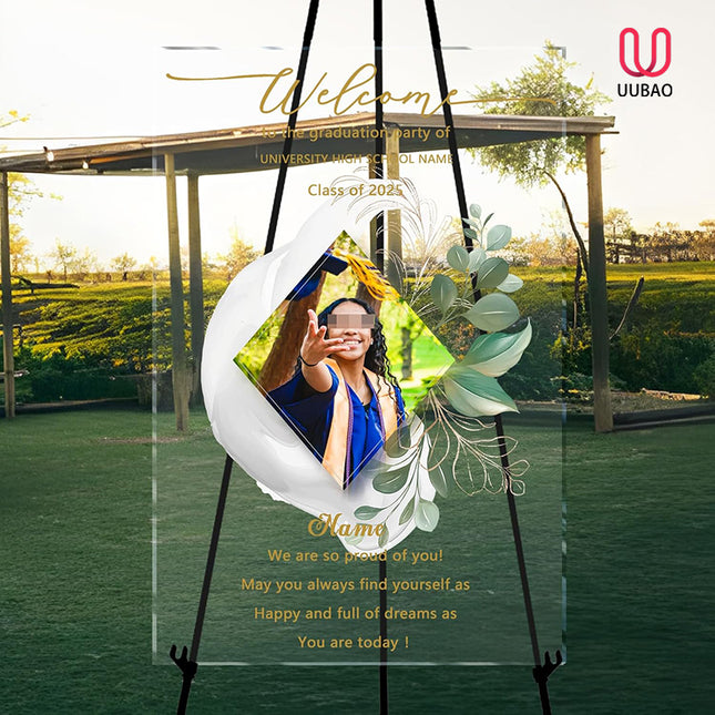 UUBAO Customized Welcome Sign for Graduation Party Personalized Acrylic Sign with Photo Name Class of 2025 Graduation Decor(Transparent)