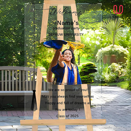UUBAO Customized Welcome Sign for Graduation Party Personalized Acrylic Sign with Photo Name Class of 2025 Graduation Decor(Ink Wash)
