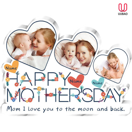 UUBAO Custom Mother’s Day Personalized Acrylic Plaque with Photos Name Gifts for Mom (Multiple Hearts)