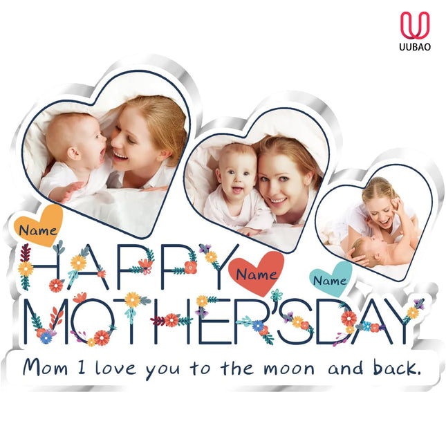 UUBAO Custom Mother’s Day Personalized Acrylic Plaque with Photos Name Gifts for Mom (Multiple Hearts)