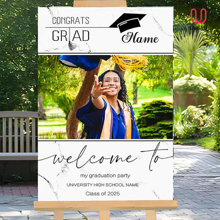 UUBAO Customized Welcome Sign for Graduation Party Personalized Acrylic Sign with Photo Name Class of 2025 Graduation Decor(Marble)