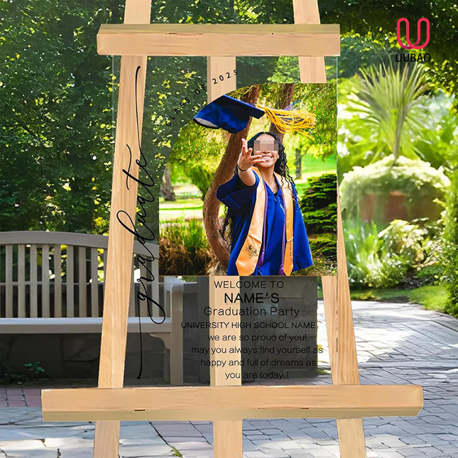 UUBAO Customized Welcome Sign for Graduation Party Personalized Acrylic Sign with Photo Name Class of 2025 Graduation Decor(Sector)
