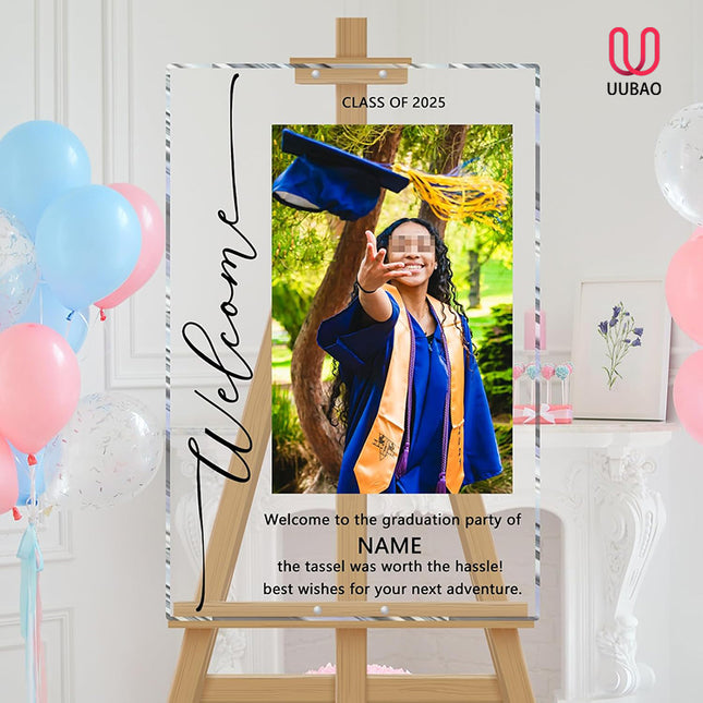 UUBAO Customized Welcome Sign for Graduation Party Personalized Acrylic Sign with Photo Name Class of 2025 Graduation Decor(Square)
