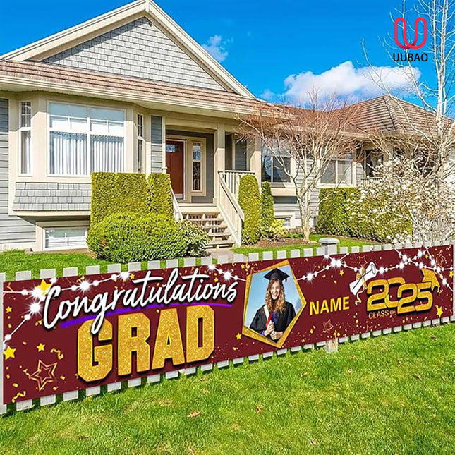 UUBAO Custom Graduation Party Decorations 2025 Personalization Congrats Grad Banner Graduation Backdrop(Maroon and Gold)