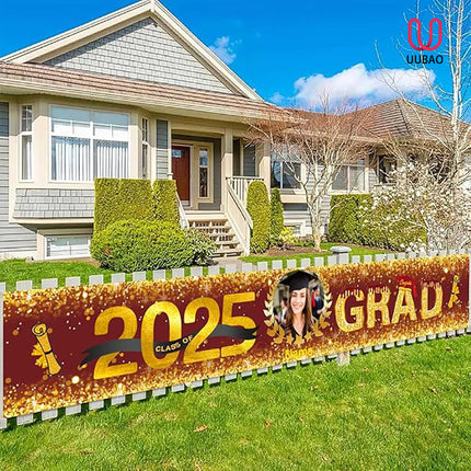 UUBAO Custom Graduation Party Decorations 2025 Personalization Congrats Grad Banner Graduation Backdrop(Maroon and Gold)