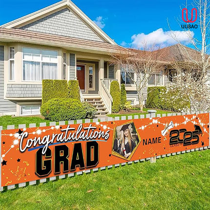 UUBAO Custom Graduation Party Decorations 2025 Personalization Congrats Grad Banner Graduation Backdrop(Orange)