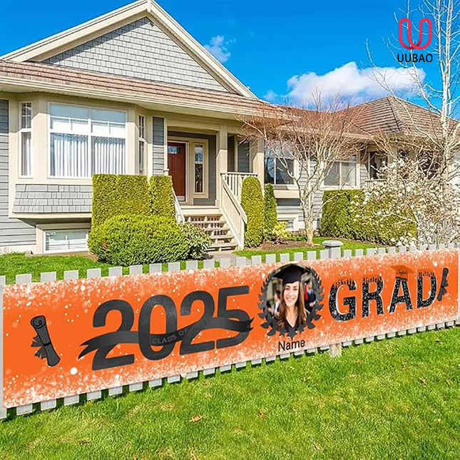 UUBAO Custom Graduation Party Decorations 2025 Personalization Congrats Grad Banner Graduation Backdrop(Orange)
