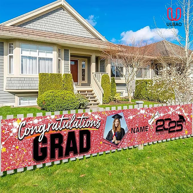 UUBAO Custom Graduation Party Decorations 2025 Personalization Congrats Grad Banner Graduation Backdrop(Pink)