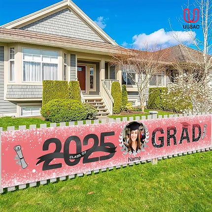 UUBAO Custom Graduation Party Decorations 2025 Personalization Congrats Grad Banner Graduation Backdrop(Pink)