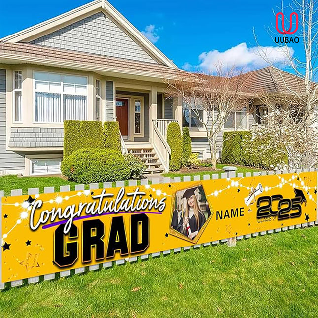 UUBAO Custom Graduation Party Decorations 2025 Personalization Congrats Grad Banner Graduation Backdrop(Yellow)