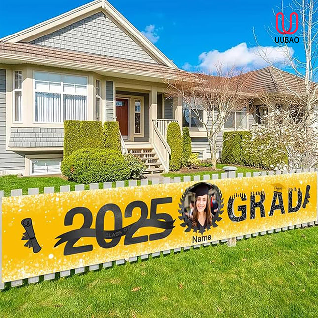 UUBAO Custom Graduation Party Decorations 2025 Personalization Congrats Grad Banner Graduation Backdrop(Yellow)