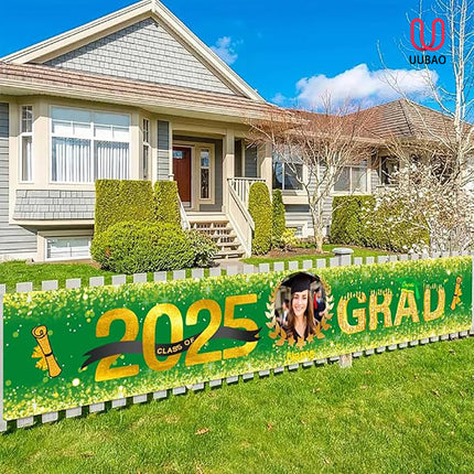 UUBAO Custom Graduation Party Decorations 2025 Personalization Congrats Grad Banner Graduation Backdrop(Dark Green and Gold)