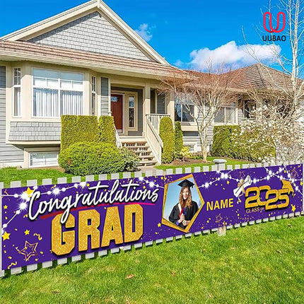 UUBAO Custom Graduation Party Decorations 2025 Personalization Congrats Grad Banner Graduation Backdrop(Purple and Gold)