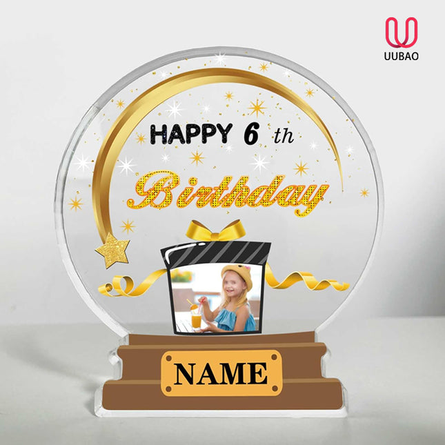 UUBAO Customized Birthday Gift Acrylic Plaque Custom Picture Crystal Desktop Keepsake Gift Birthday Decorations(Yellow)