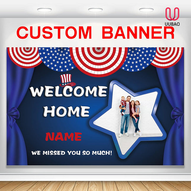 UUBAO Custom Welcome Home Decorations Kit Military Red White and Blue Balloons Patriotic Paper Fans Star Streamers Tablecloth for Patriotic Memorial Day Deployment Returning Party Decor