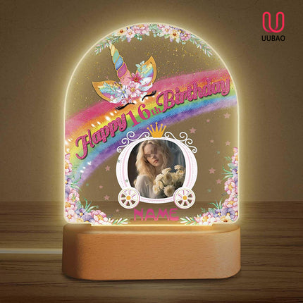 UUBAO Personalized Happy Birthday Night Light Gift with Photo Customized Acrylic Lamp for Her Mom Daughter Grandma Nana(Unicorn)