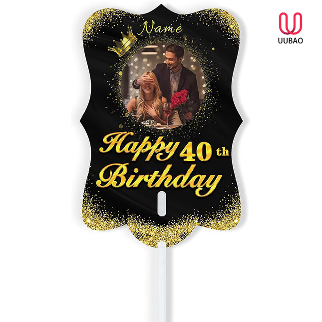UUBAO Personalized Double Sided Happy Birthday Photo Prop Face Fan Customized Birthday Fun Supplies(Black and Gold)